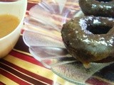 Dark chocolate cake donuts with caramel glaze