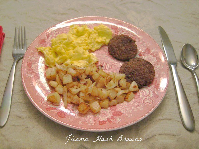 Low Carb Jicama Hash Browns with Caramelized Onions