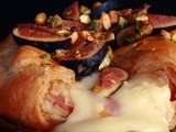 Brie en Croûte with Prosciutto, Honey Pear Sauce, and Figs