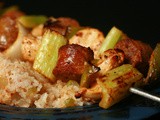 Jambalaya Skewers with “Quick & Dirty” Rice