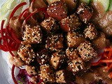 Low Carb Sesame Crusted Smoked Tofu with Sesame Ginger Dressing