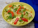 Simple Laksa Noodle Soup with Tofu, Red Peppers and Green Cabbage
