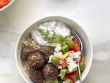 Greek-Style Meatball Bowls with Brown Rice, Greek Salad & Tzatziki