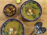 Lentil soup with spinach and pita croutons