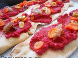 Flatbreads with hummus and roasted vegetables
