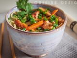 Cha soba noodles with veggies and honey chicken