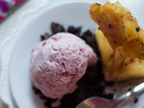 Roasted Plum Ice cream on Oreo crumbs and Caramelized Pineapple