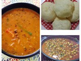 A vegetarian platter with tadka dal, chole and no yeast bhature