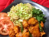 Soya sauce cabbage rice with paneer tossed in ginger-garlic chilli sauce