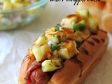 Bacon Wrapped Teriyaki Hot Dogs with Pineapple Salsa and a Giveaway