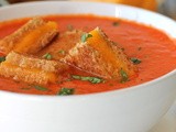 Creamy Tomato Soup with Grilled Cheese  Croutons  #SundaySupper