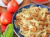 Threaded Spaghetti Hot Dog Bites with Homemade Marinara Sauce #SundaySupper