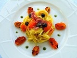 Linguine con pomodori datterini gialli, capperi e coppa piacentina dop