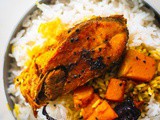 Kumro diye Ilish Macher Jhol (Hilsa fish curry with Pumpkin)