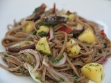Vegetarian Herby soba noodles with pineapple, a sweet, zingy and spicy dressing and shiitake