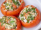 Baked Stuffed Tomatoes with Pico de Gallo and Cauliflower Rice {vegan, low carb & gluten free}