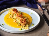 Browned Butter Seared Scallops with Cauli-couscous & Pumpkin Puree (Keto, Paleo, Whole 30)