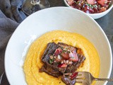Beer Braised Chinese Five Spice Short Ribs over Mimolette Polenta with Red Plum Chimichurri