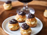 Cream Puffs with Browned Butter Pastry Cream and Espresso Stout Chocolate Sauce