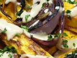Roasted Delicata Squash, Purple Onions & Tahini Sauce