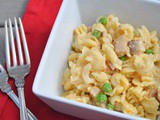 Mac & Cheese with Bacon, Caramelized Onions and Peas