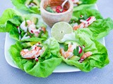 Prawn and avocado lettuce wraps with nuoc cham