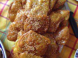 Moroccan fried and honeyed pancakes with sesame and almond: Rghaifs Ma'assline del Eid