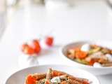 Farro Pasta Salad with Stir Fried Veggies and Bocconcini