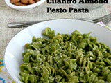 Cilantro almond pesto pasta recipe (vegetarian)