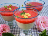 Whipped Rhubarb porridge and cold Strawberry soup