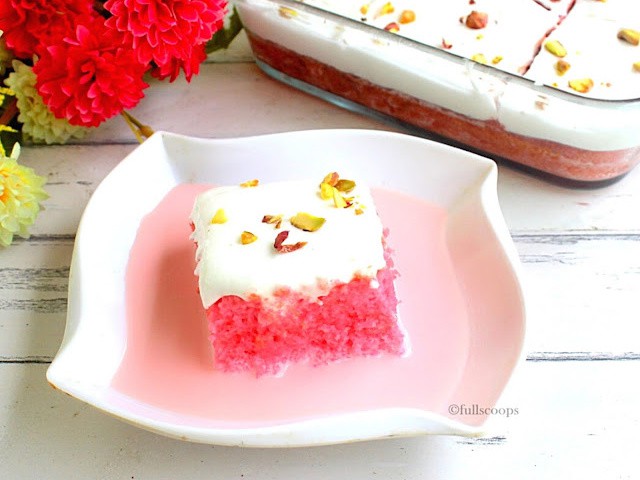 Eggless Rose Milk Tres Leches Cake - Cooking From Heart