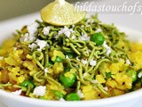 Matar Pohe with Palak Sev