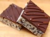 Cookie dough bars topped with chocolate ganache