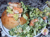 Shrimp Caesar Salads in Sourdough Bread Bowls