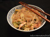 Korean Style Sweet Potato Noodles with chicken and vegetables (Paleo, Gluten Free)