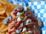 Stuffed Green Chili & Mushroom Bacon-Wrapped Burger Dog