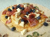 Bacon, blueberry, Cheshire cheese & maple syrup American style blueberry pancakes