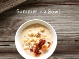 Corn Chowder with Feta and Roasted Tomatoes