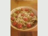 Spinach Linguini Aglio e Olio with Cherry Tomatoes