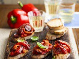 Grilled red peppers with chorizo toasts