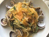 My recipe for Social Kitchen: lemon flavored spaghetti with clams, zucchini and bottarga