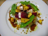 Pumpkin and beetroot salad with goat cheese