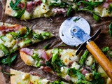 Ham and Asparagus Pizza Bianca With Honey and Brie