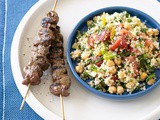 Beef kebabs with couscous and chickpea tabouli recipe