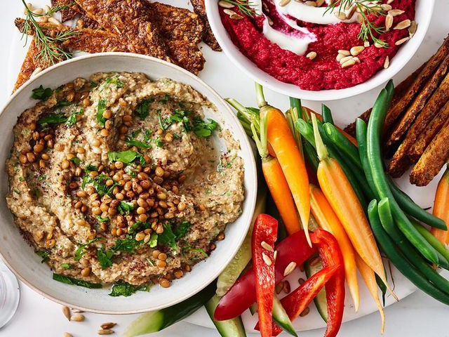 Baba ghanoush or Abagannuc; burnt eggplant salad with lemon, olive oil