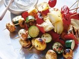 Haloumi kebabs with feta and herb dip recipe