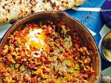 Lamb mince menemen (Turkish-style eggs with tomato, green chilli and mince) recipe