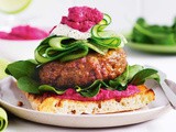 Open lamb burgers with beetroot hummus recipe