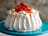 Pavlova with vanilla yoghurt, watermelon and strawberries recipe