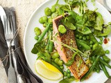Rosemary's Mediterranean bean and pea salad with herbed salmon recipe
